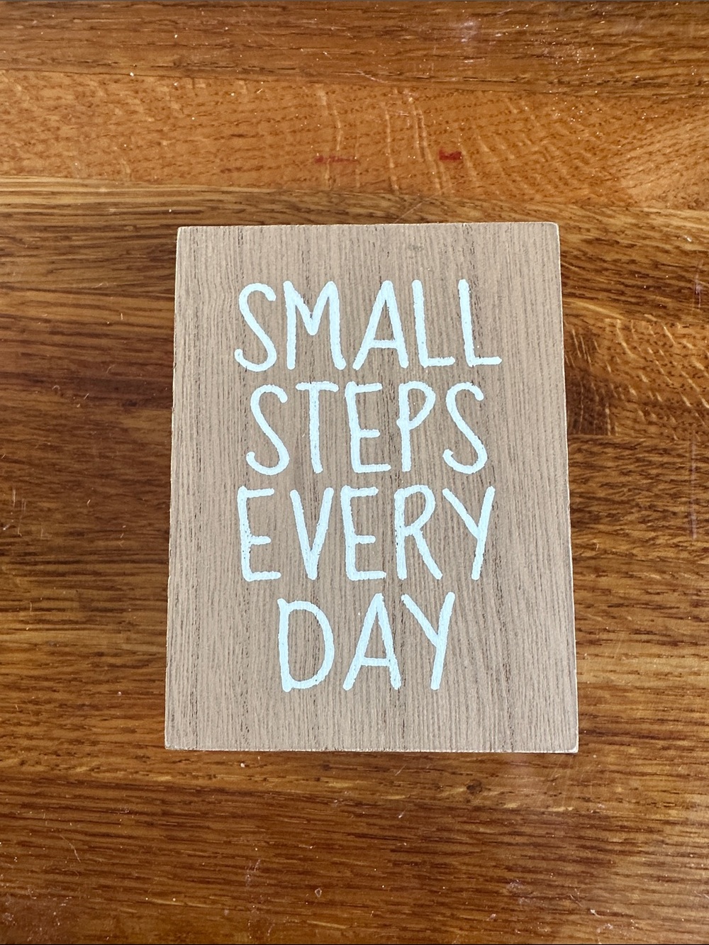 Wooden Sign "Small Steps Every Day" - Neutral Wood & White